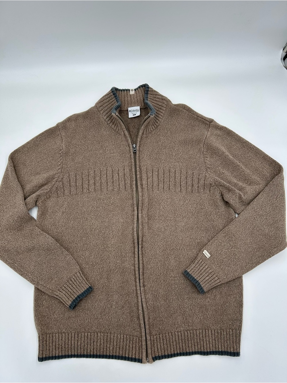 Columbia Men's Brown Full-Zip Ribbed Sweater XL